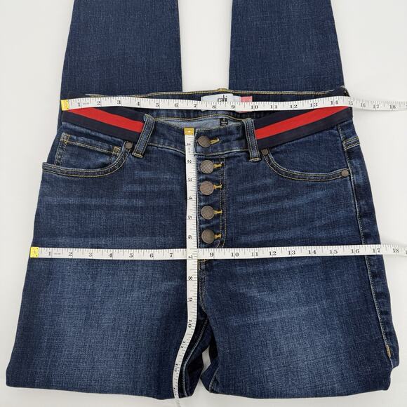 Cabi Button Fly Skinny Jeans Womens Size 6 Blue Denim Red Blue Waist Stretch Mom - Picture 7 of 8